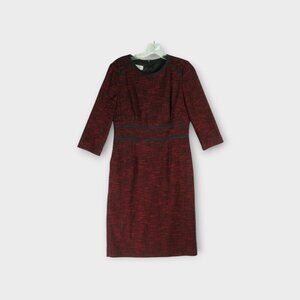 Hobbs of London Florrie Tweed Sheath Business Dress Size 8 Red 1/2 Sleeve